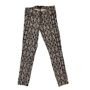 Forever 21 Black & Cream Damask Skinny Pants | Size 27 | Baroque Print High Rise